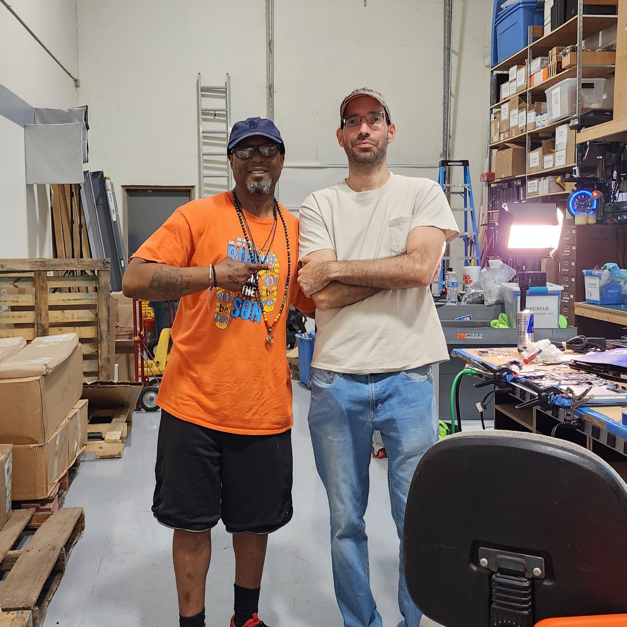 Laturel kinfolk Dj Ltizzzle Turner with Steve from Steve's Computer Repair and data recovery San Antonio in the computer repair shop customer review testimonial rating