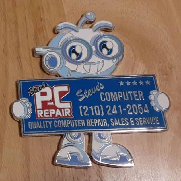 Steve's Computer Repair and Data Recovery San Antonio Customer Testimonial Review Rating experience fridge Magnet souvenir with a robot logo and phone number