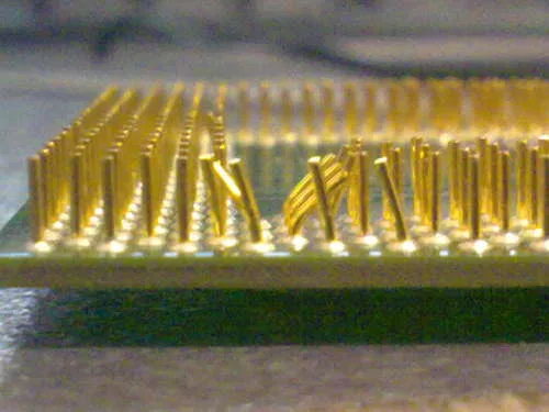 Bent pins on a CPU before repair